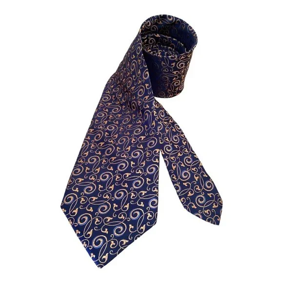 VALENTINO Current Blue Arabesque Print Silk Tie Made In Italy 60-3.3/4 EX COND